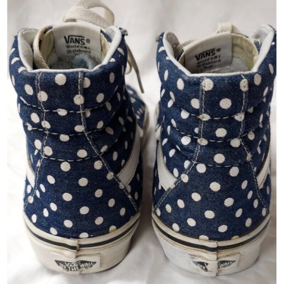 Vans SK8 Hi Top Blue & White Polka Dots Men 6.5 Women 8 Skate Shoes Sneakers - Picture 7 of 12